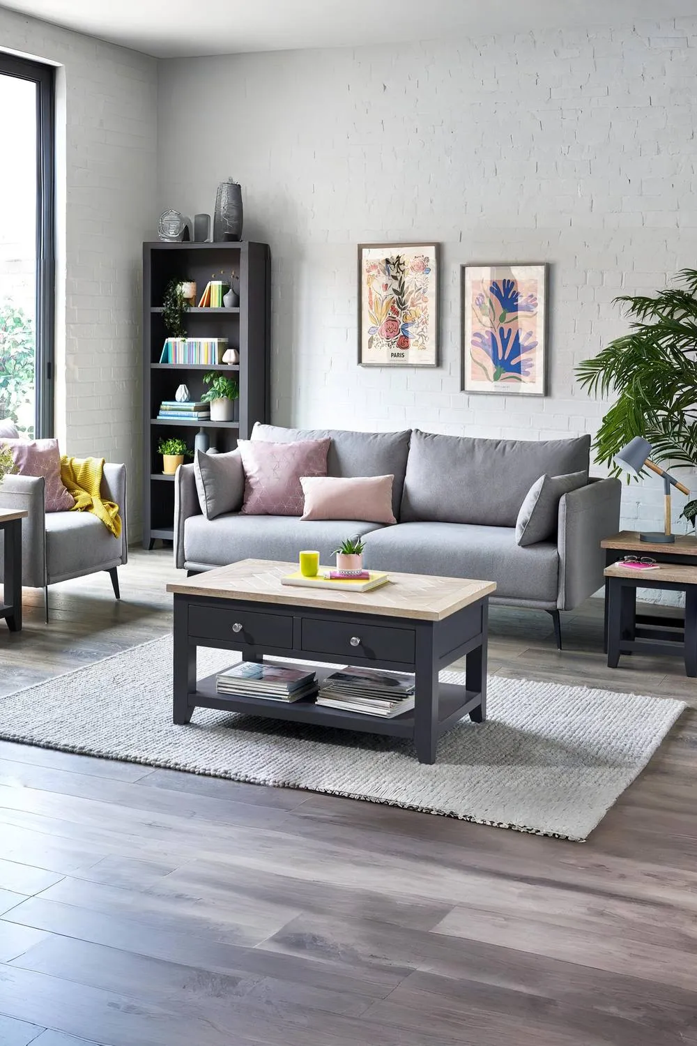 Julian Bowen Bordeaux Rectangular 2 Drawer Coffee Table with Shelf in Dark Grey 2