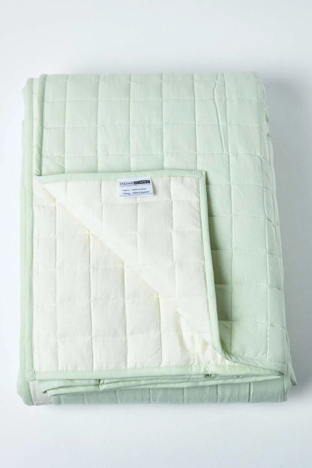 Homescapes Cotton Quilted Reversible Bedspread in Green 2