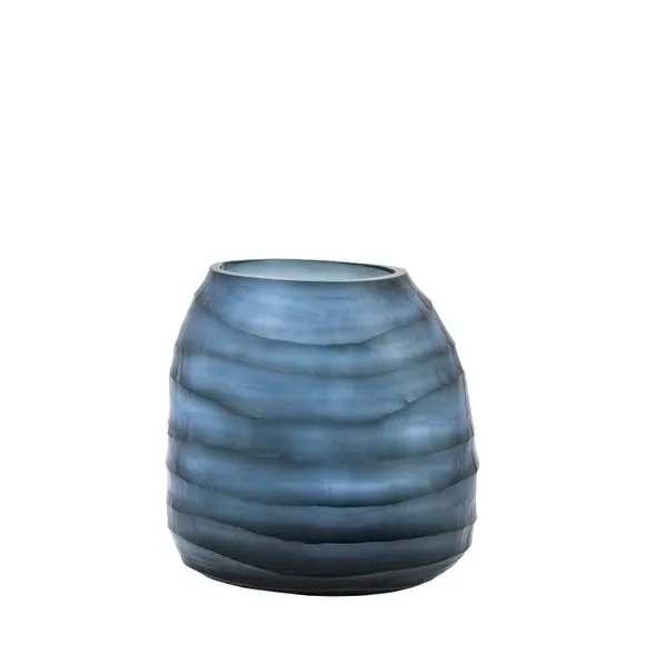 Crossland Grove Massy Handblown Carved Glass Vase Ink 240Mm, Blue 4