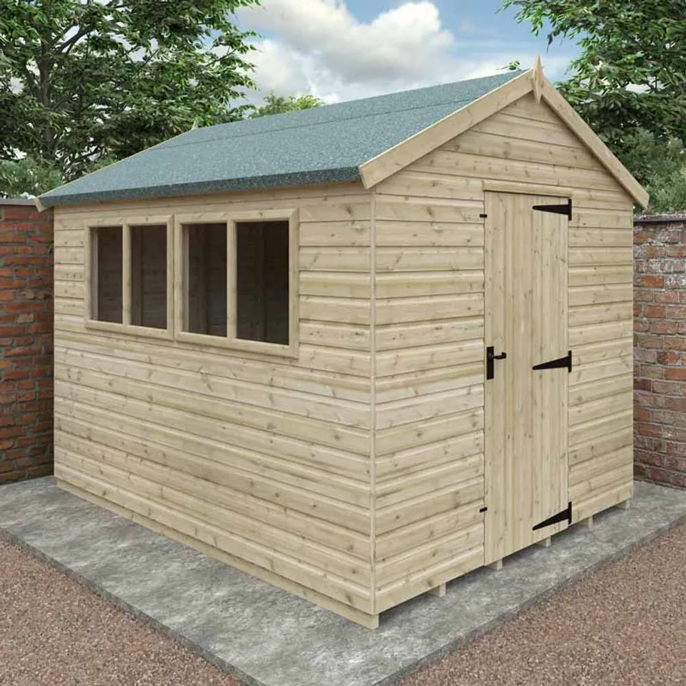 Buttercup Farm 10 x 8 Feet Apex Premier 16mm Shed - Solid Wood/Softwood/Pine in Natural 2