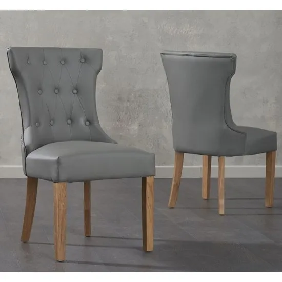 Absoluta Grey Faux Leather Dining Chairs In Pair