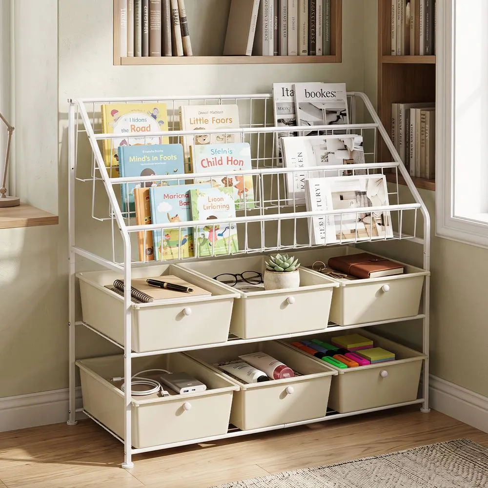 Costway 5-Tier Storage Organizer Metal Rack Shelf with 6 Removable Drawers in White 5