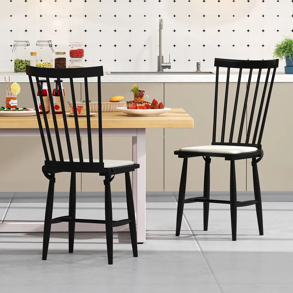 Costway 2PCS Windsor Dining Chair Wooden Chairs w/ Removable Seat Cushion in Black 3