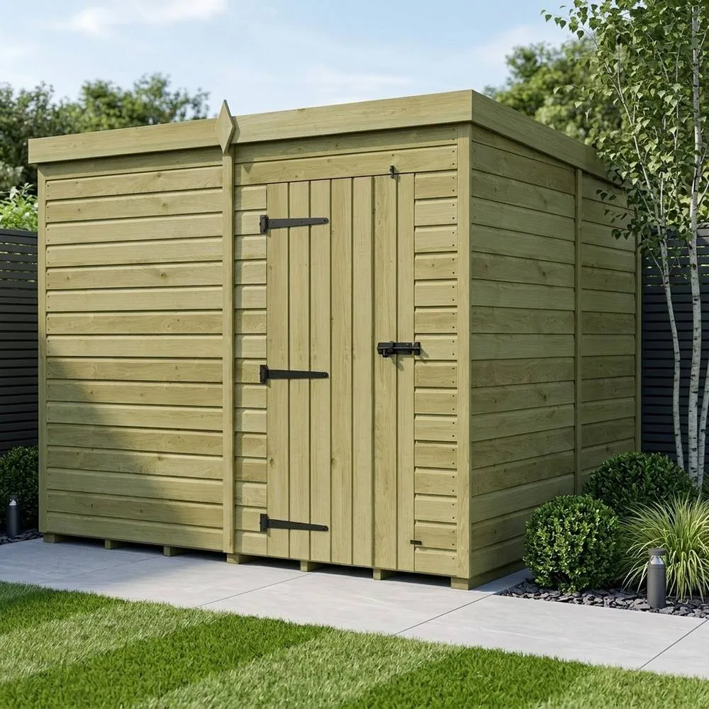 Buttercup Farm 8ft x 9ft Pent Garden Shed Single Door No Windows - Timber in Brown 2