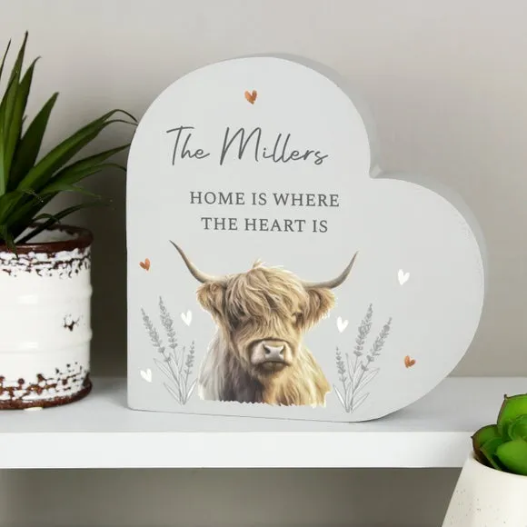 Personalised Highland Cow Wooden Heart Ornament 2