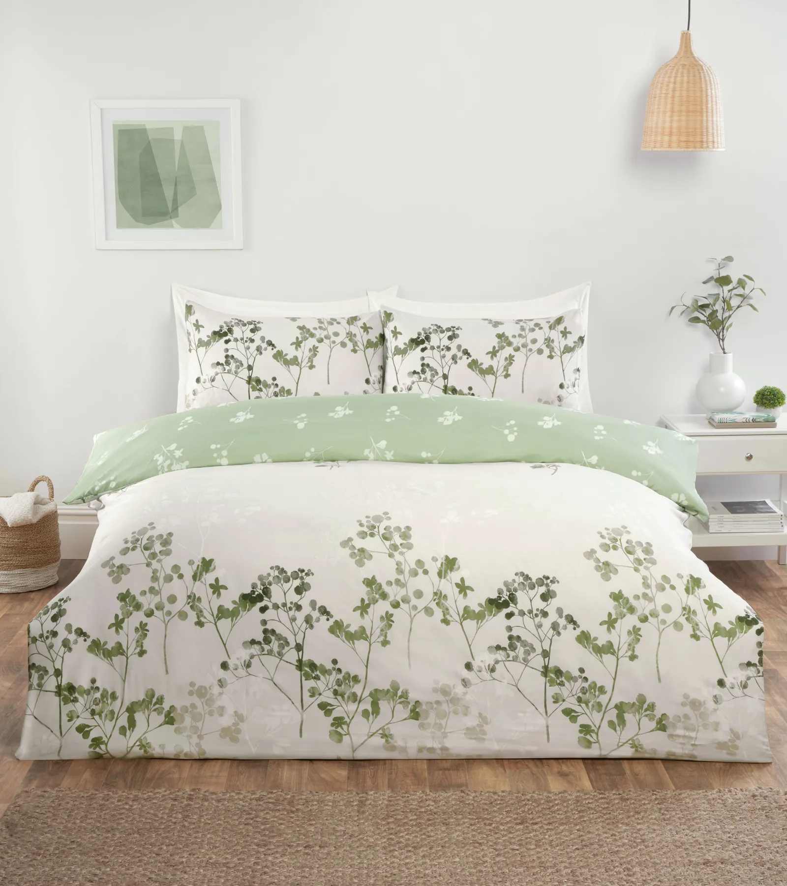 Rapport Home Shadow Floral Microfibre Complete Duvet Cover Set With Pillowcase in Green 3