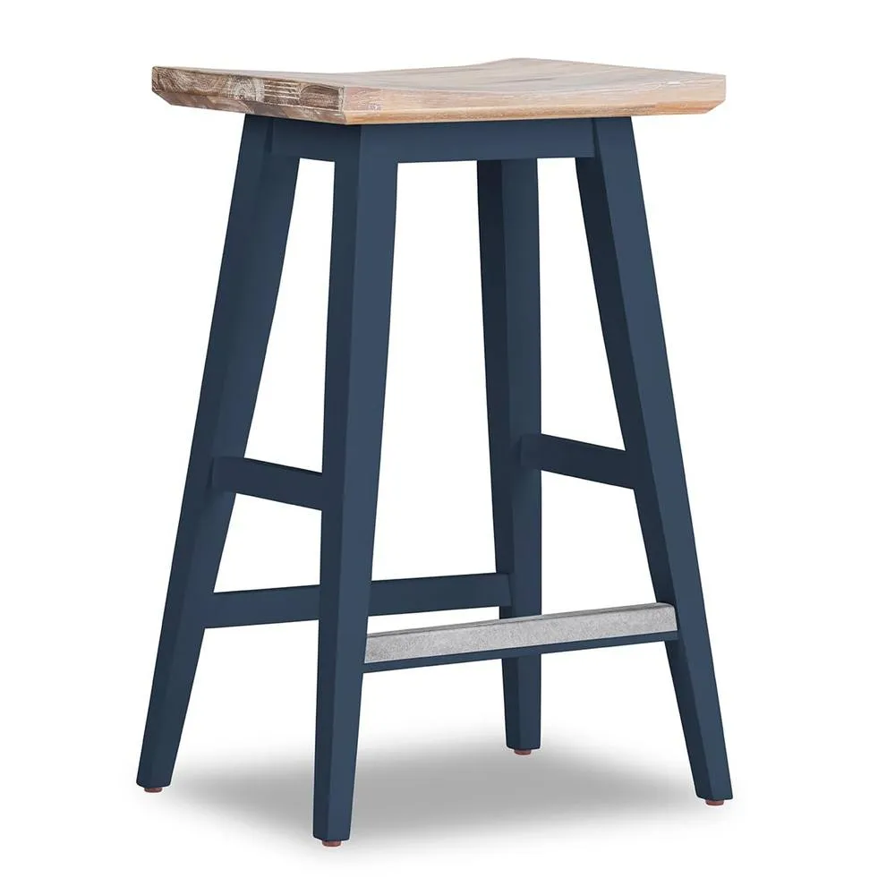 Statement Furniture Florence Bar Stool, Acacia Hardwood Rectangular Seat in Navy 1
