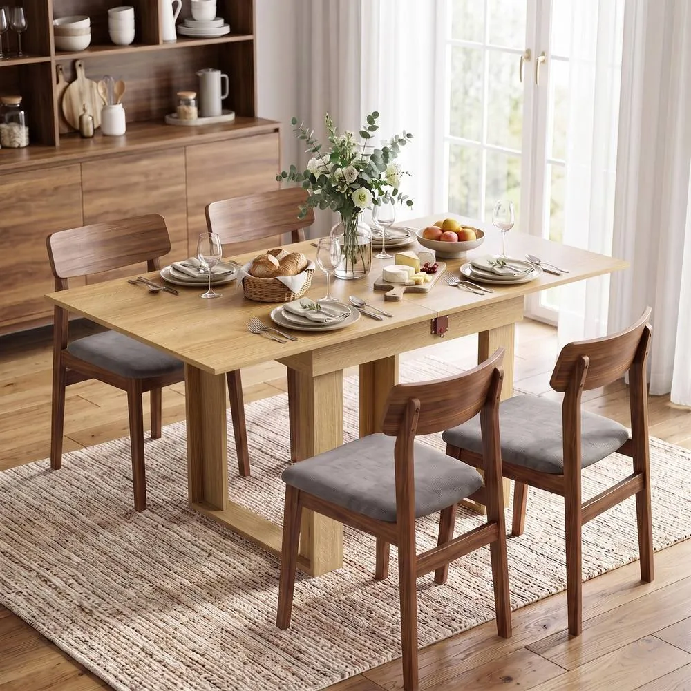 HOMCOM Modern Folding Dining Table for 4 Under-Table Storage 140cm Oak in Natural 2