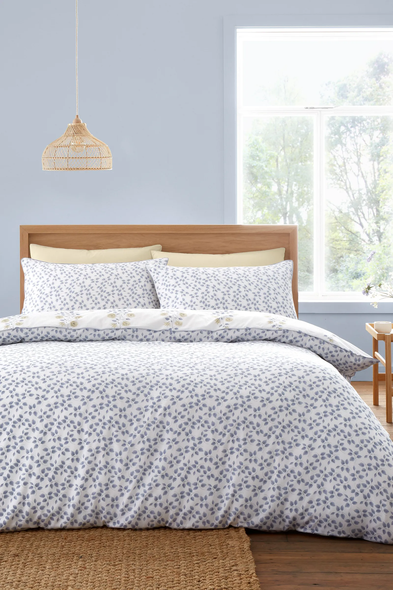 Bianca 'Eloise Floral' 230 Thread Count Cotton Satin Stripe Duvet Cover Set in Blue 2