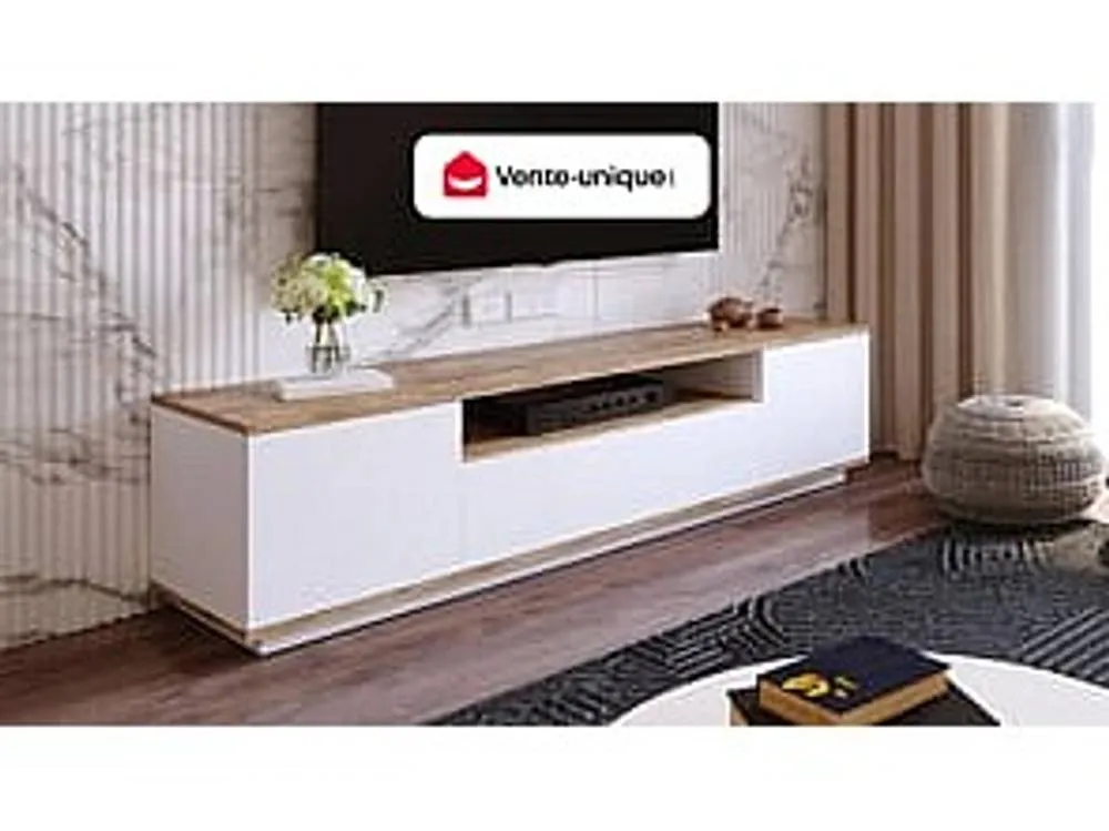 Vente-unique TV Unit With 3 Doors & 1 Compartment - White & Natural - LOTULA in Light Oak 4