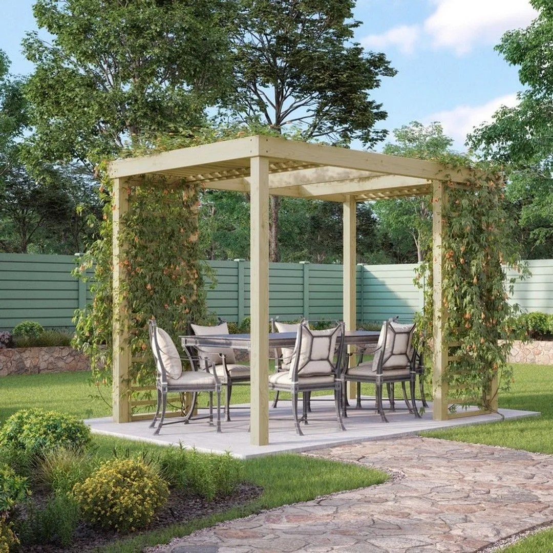 Rutland County Garden Furniture Ltd Panel Pergola - Wood - L300 x W420 cm - Rustic Brown in Light Green 3