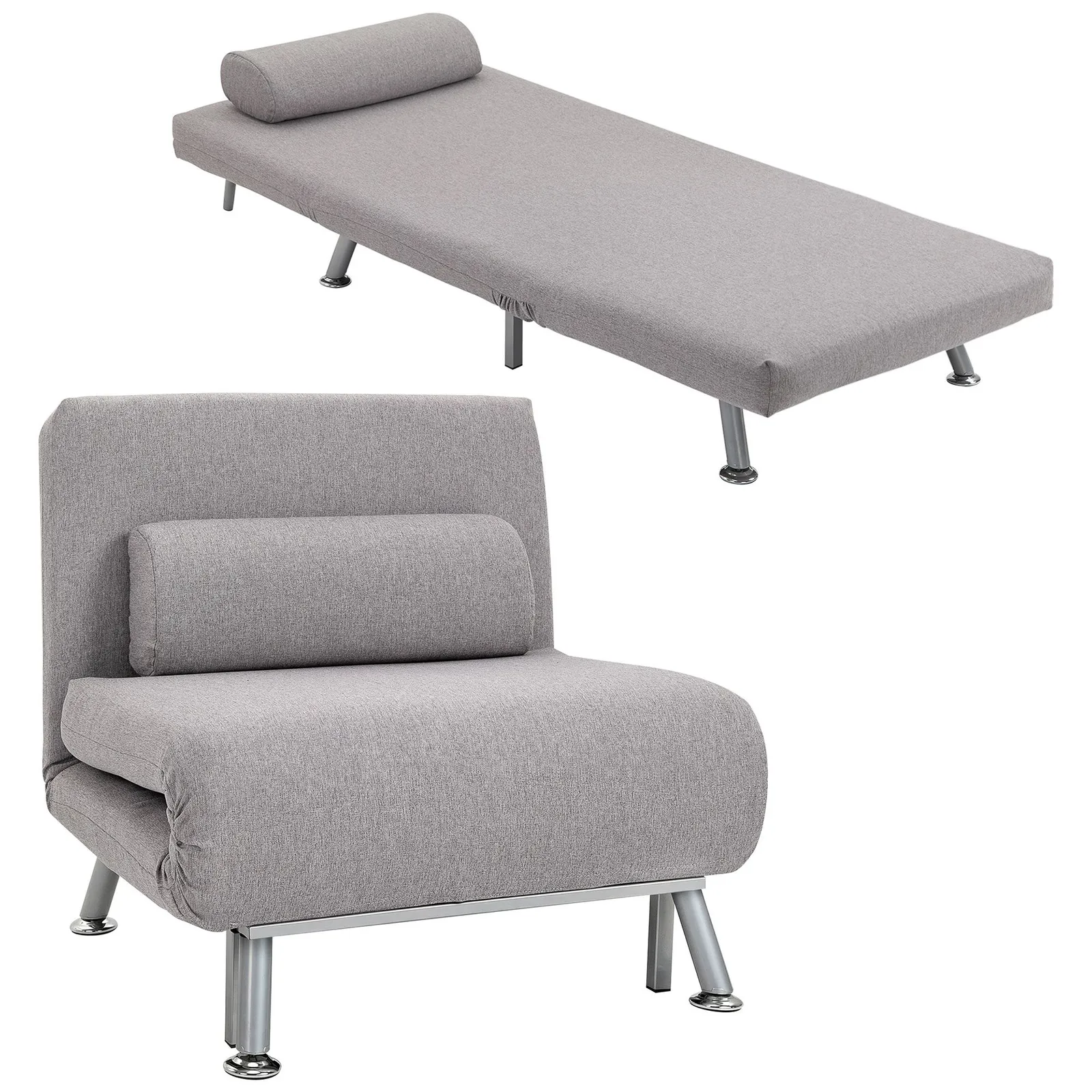 HOMCOM Single Folding 5 Position Convertible Sleeper Chair Sofa Bed in Dark Grey 2