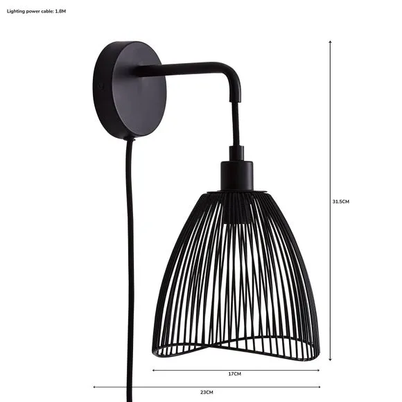 Elements Jaula Rattan Plug In Wall Light 6