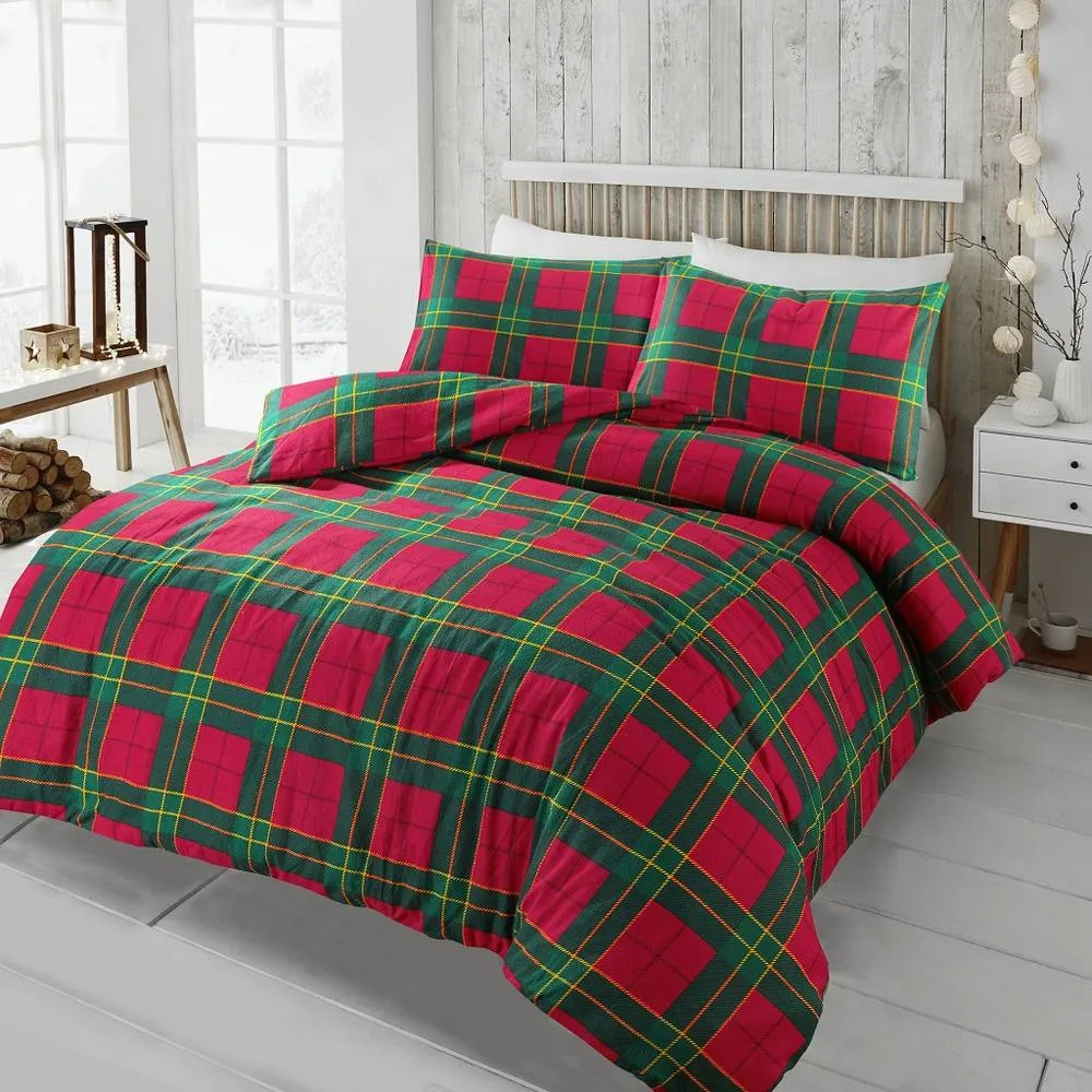 Homes-Linen 100% Brushed Cotton Tartan Flannelette Duvet Cover Set in Red