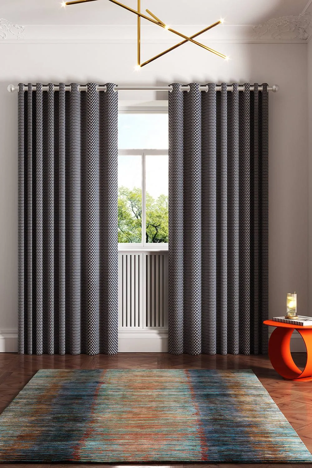 Ted Baker 'Palm Geo' Cotton Lined Curtains in Navy 4