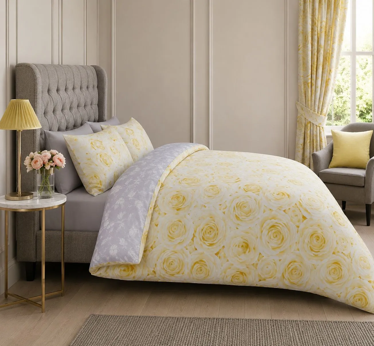 Smart Living Printed Polycotton Bellerose Duvet Cover With Pillowcases in Gold 2