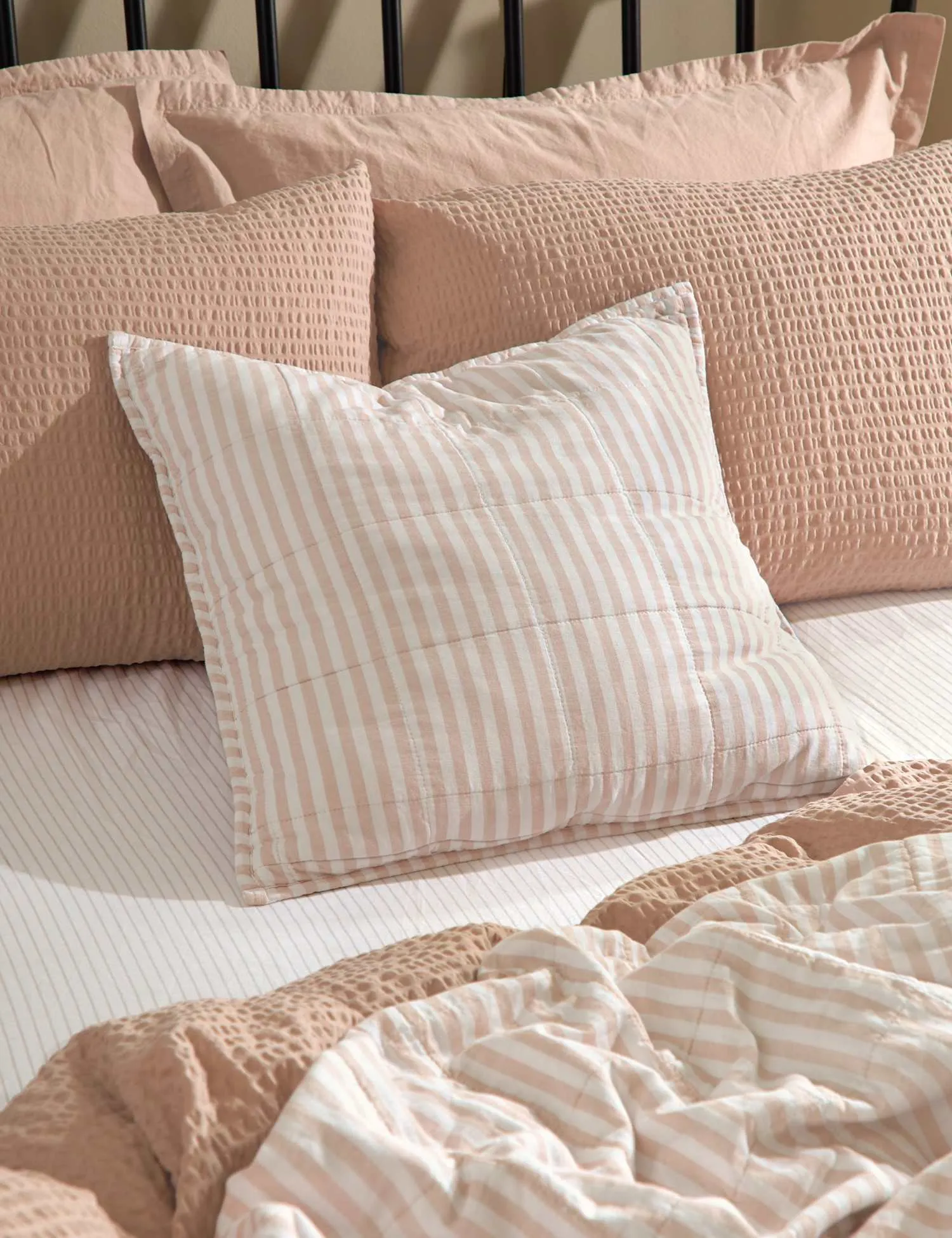 YARD Hebden Striped Cotton Cushion Light Pink Mix