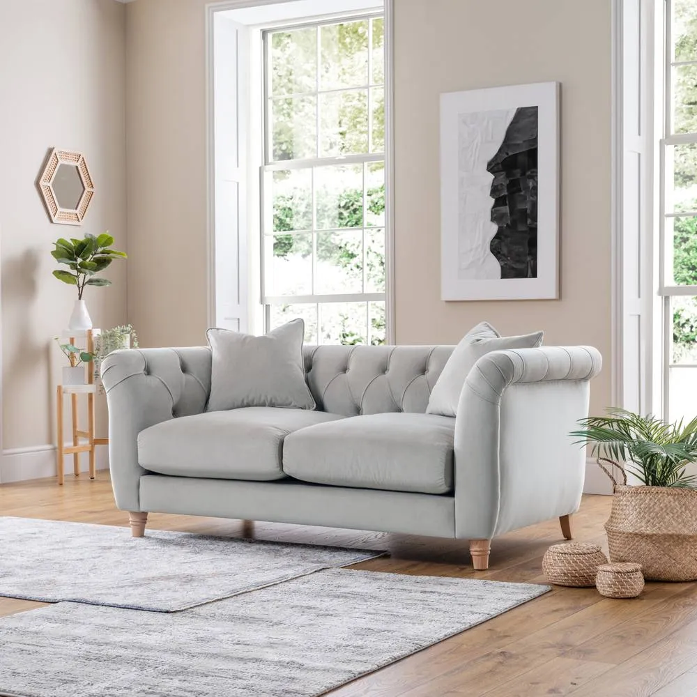 The Great Sofa Company Kensington 2-Seater Velvet Chesterfield Sofa in Silver 2