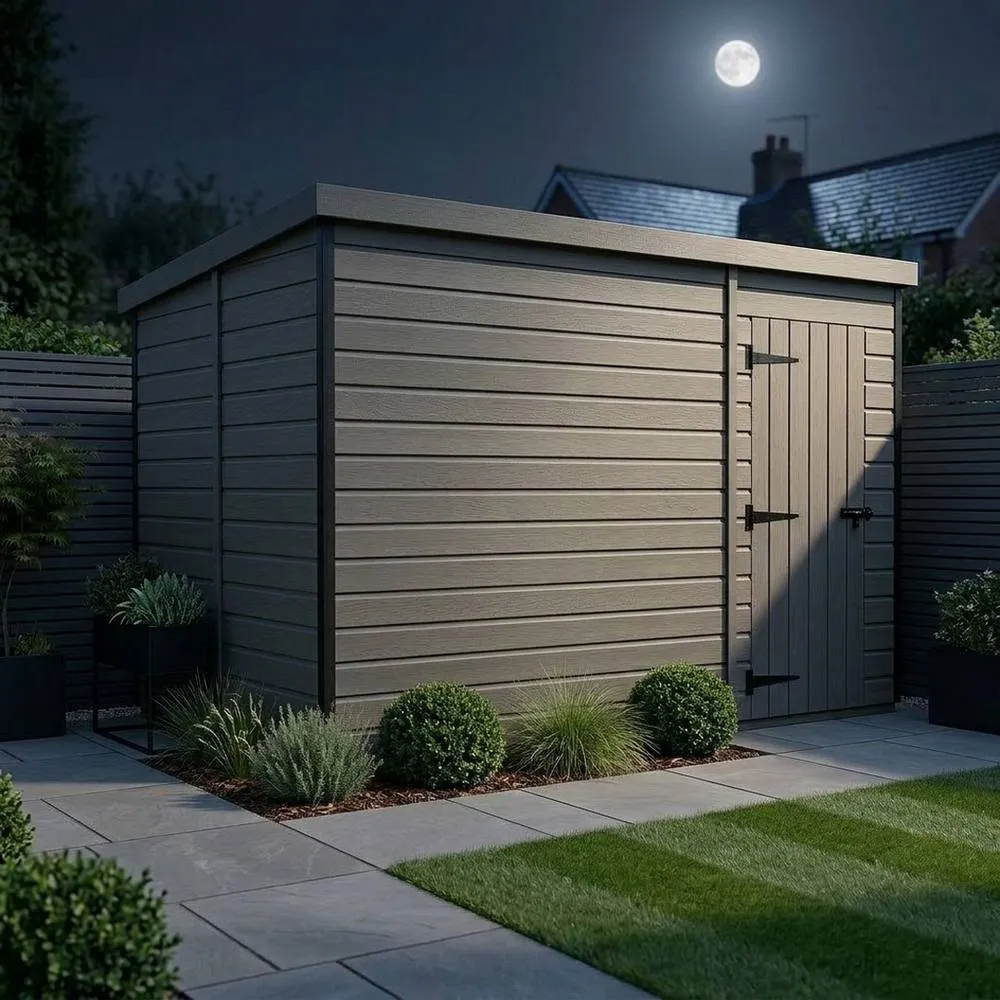 Buttercup Farm 13ft x 9ft Composite Pent Garden Shed Single Door No Windows in Grey 3