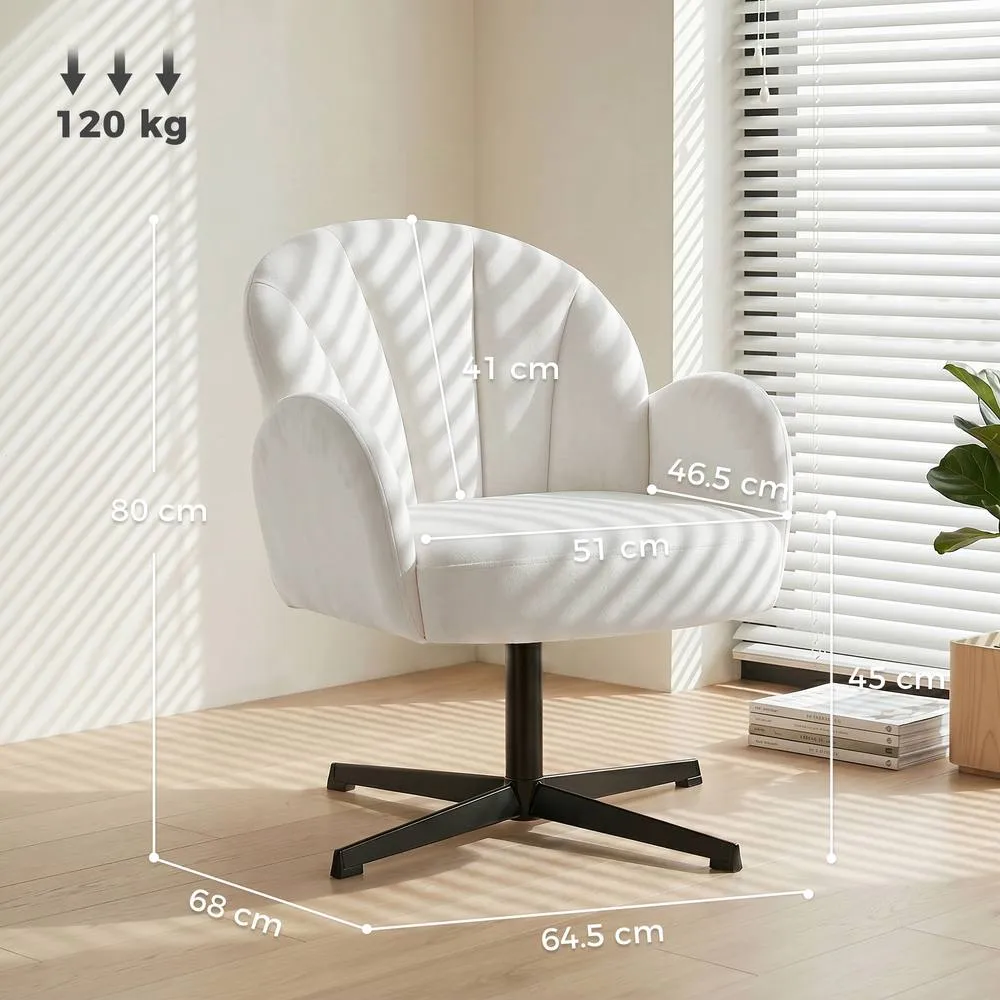 HOMCOM Modern Accent Chair, Shell Swivel Armchair, Velvet-Feel Fabric in Cream 3