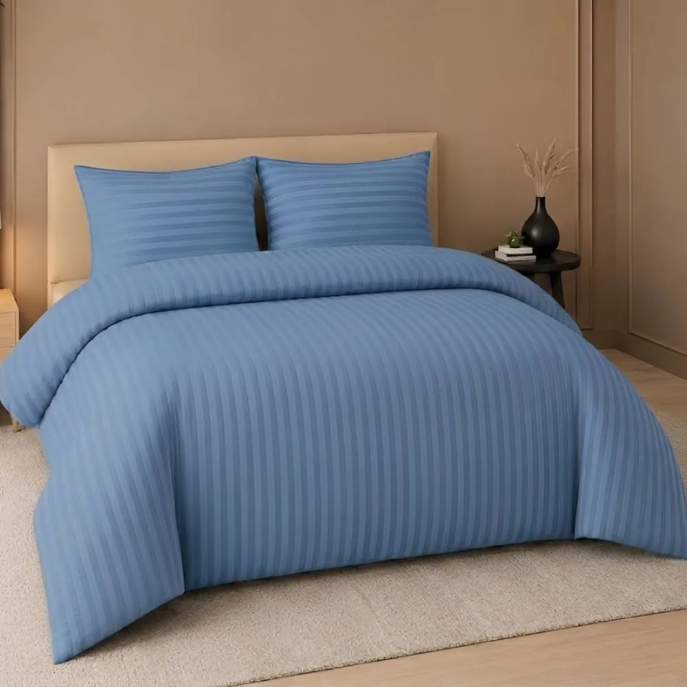 Pamposh Satin Stripes Duvet Cover Set Reversible Bedding Sets in Blue