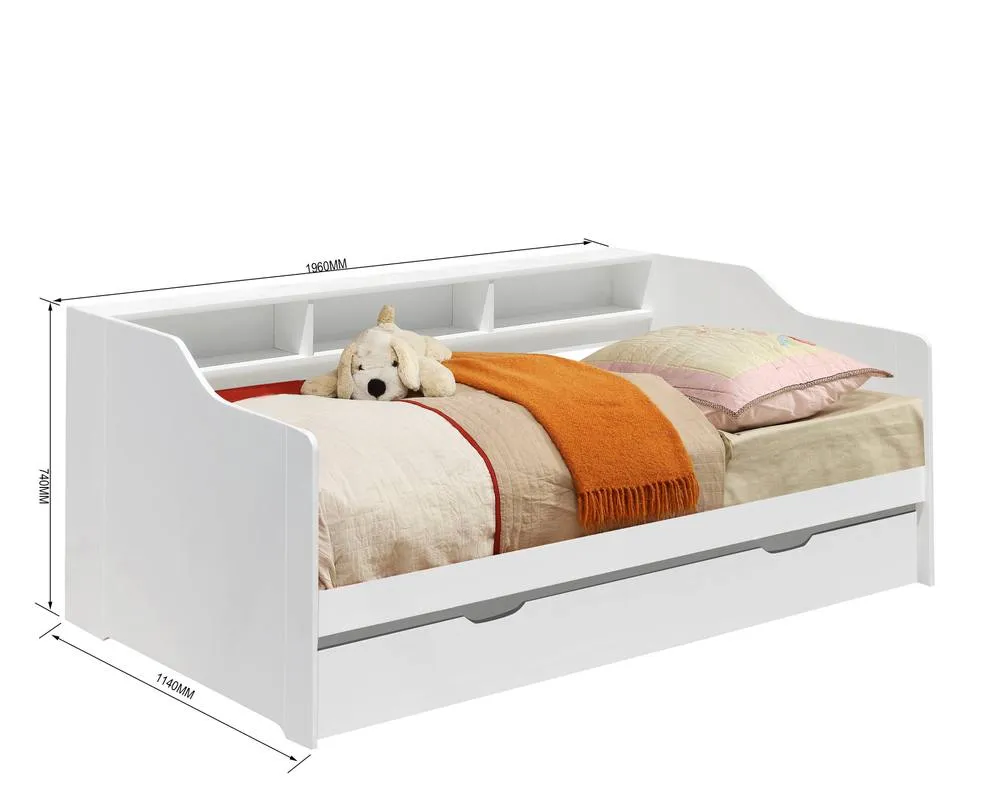 Comfy Living Ltd 3ft Wooden Bed With Shelving & Pull Out Trundle in White 3