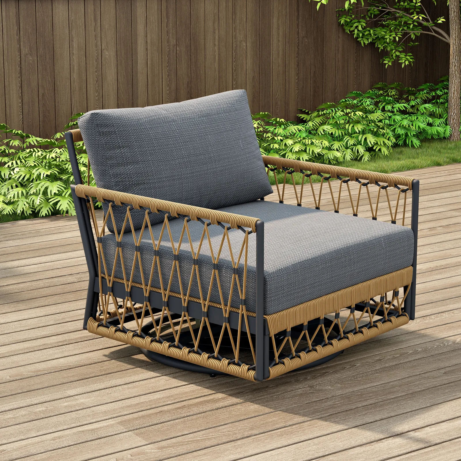 Ropipe Aluminium & Woven Rope Outdoor Swivel Chair 360 Degree Rotatable in Dark Gray
