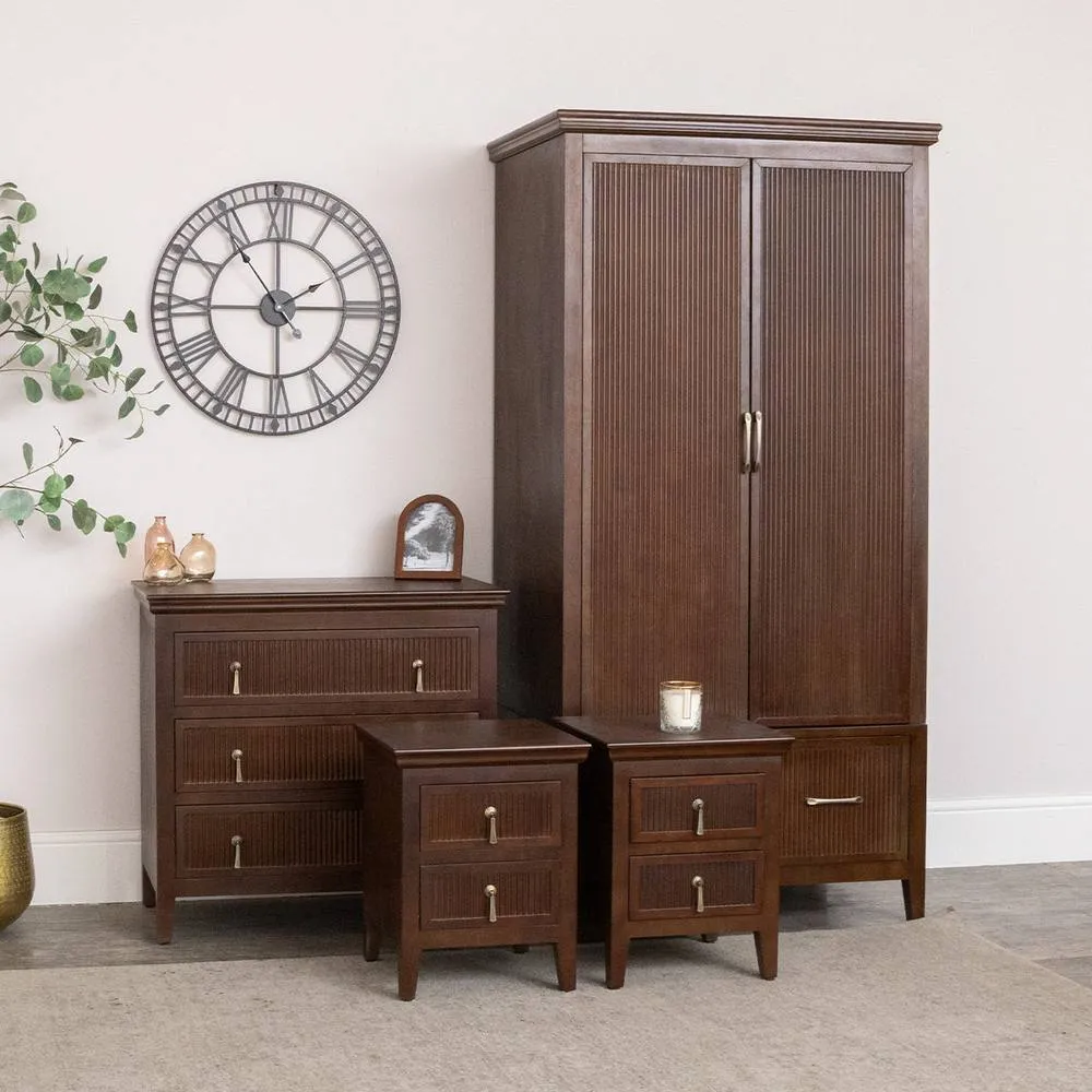 Melody Maison Wardrobe, Chest of Drawers & Pair of Bedside Tables - Georgian Range in Dark Brown