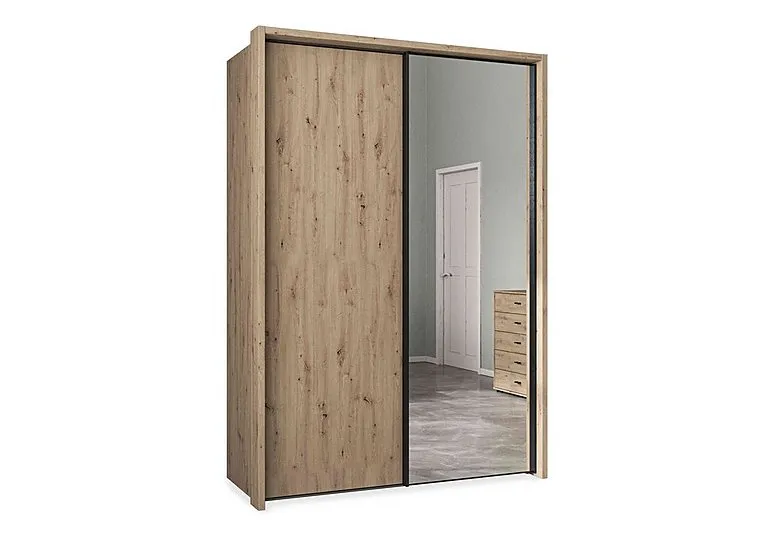 Dallas 160cm 2 Door Sliding Wardrobe with Mirror Door - Bianco Oak