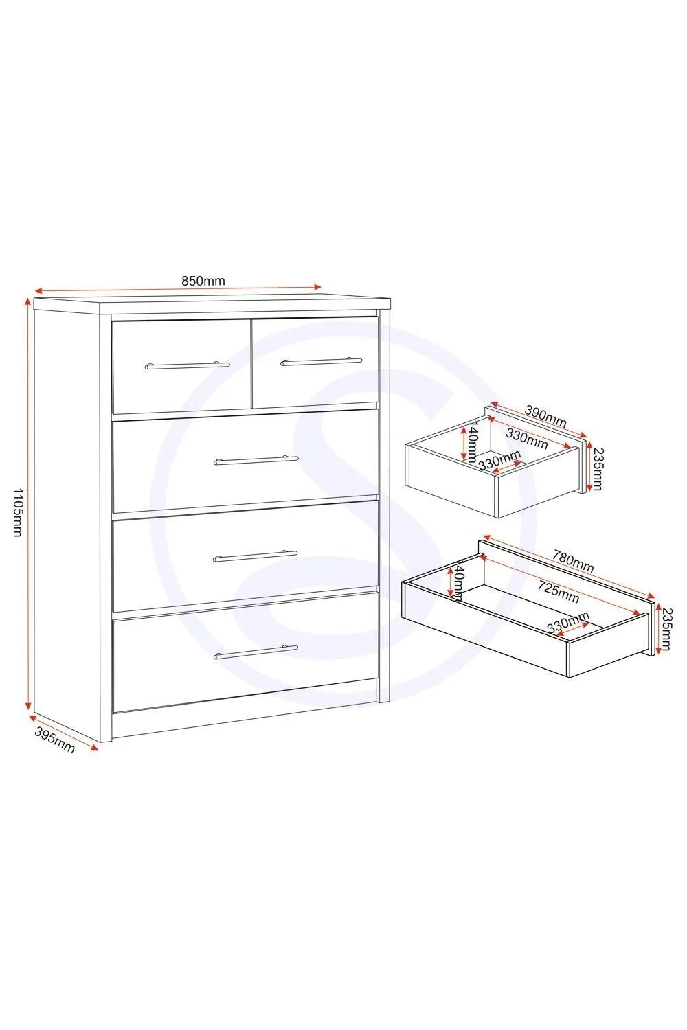 Seconique Seville 3+2 Drawer Chest in Grey 6