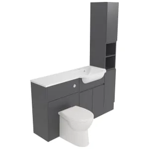 Deccado Clifton Charcoal Grey Right Hand 1500mm Fitted Tower, Vanity & Toilet Pan Unit Combination with Right Hand Basin 2