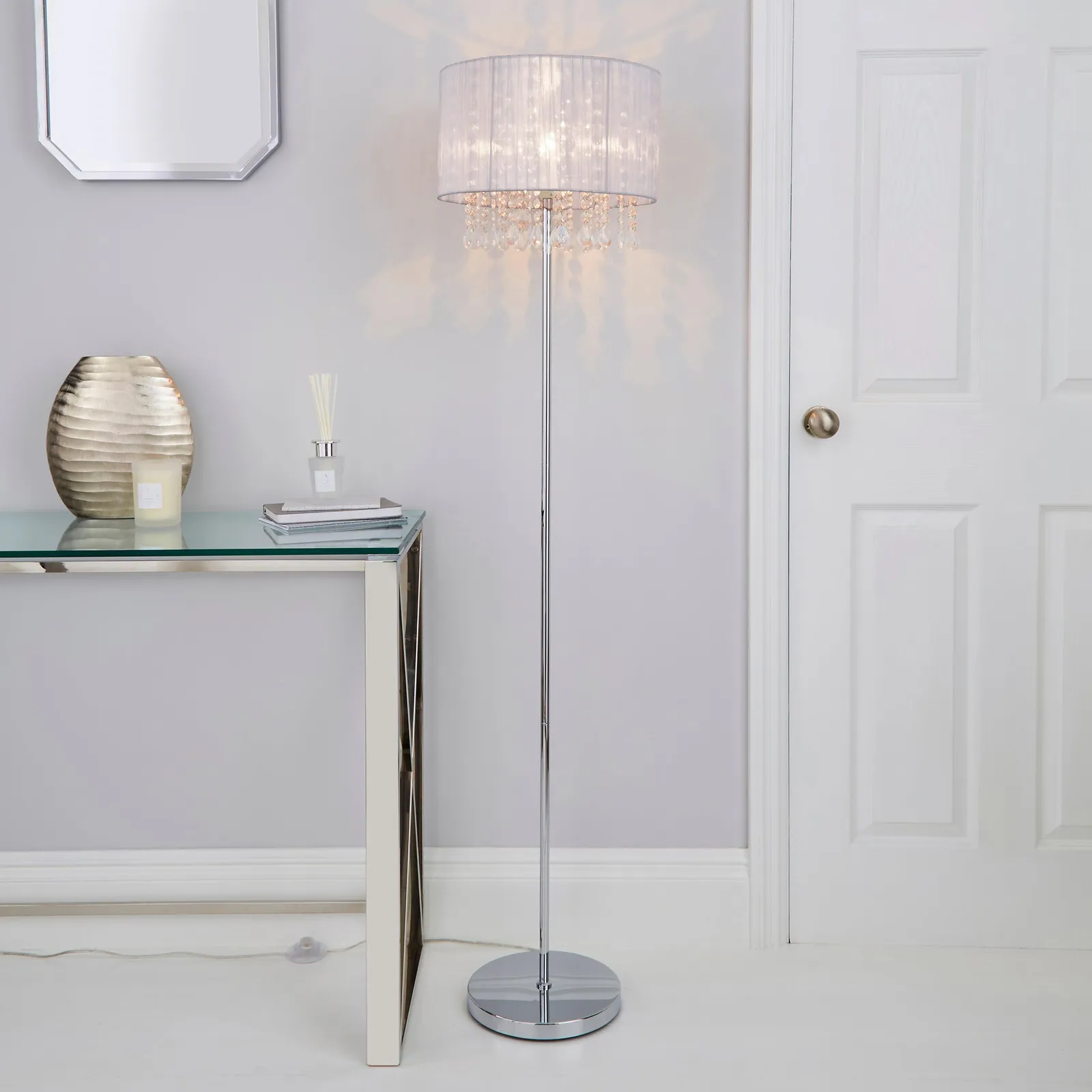 Riah Jewel Ivory Floor Lamp Cream