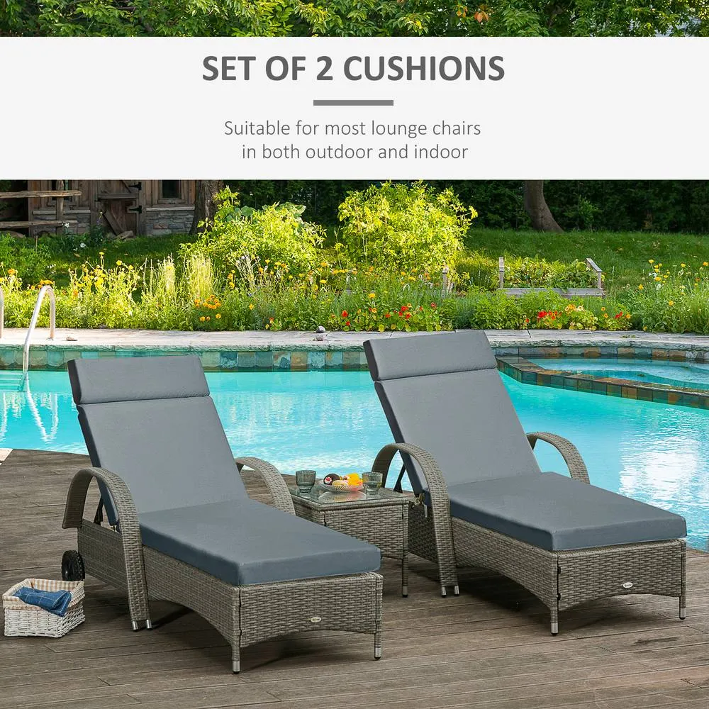 OUTSUNNY Set of 2 Sun Lounger Cushions ONLY, Replacement Cushions in Dark Grey 3