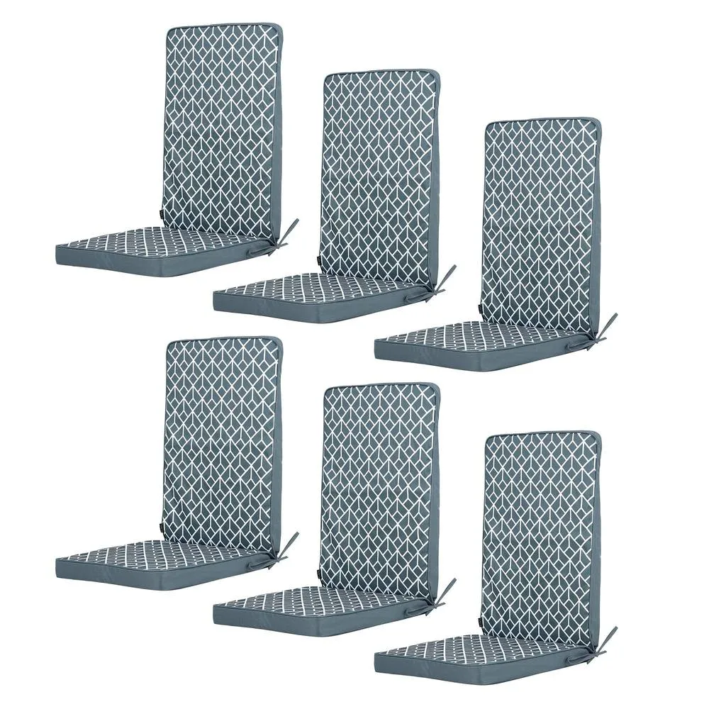 icon 6-Pack Outdoor Garden Seat Pads, Geometric Pattern in Charcoal