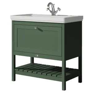 Bayswater Hartleigh Hunter Green Traditional Freestanding Vanity Unit & 1 Tap Hole Traditional Recessed Basin - 800mm 2