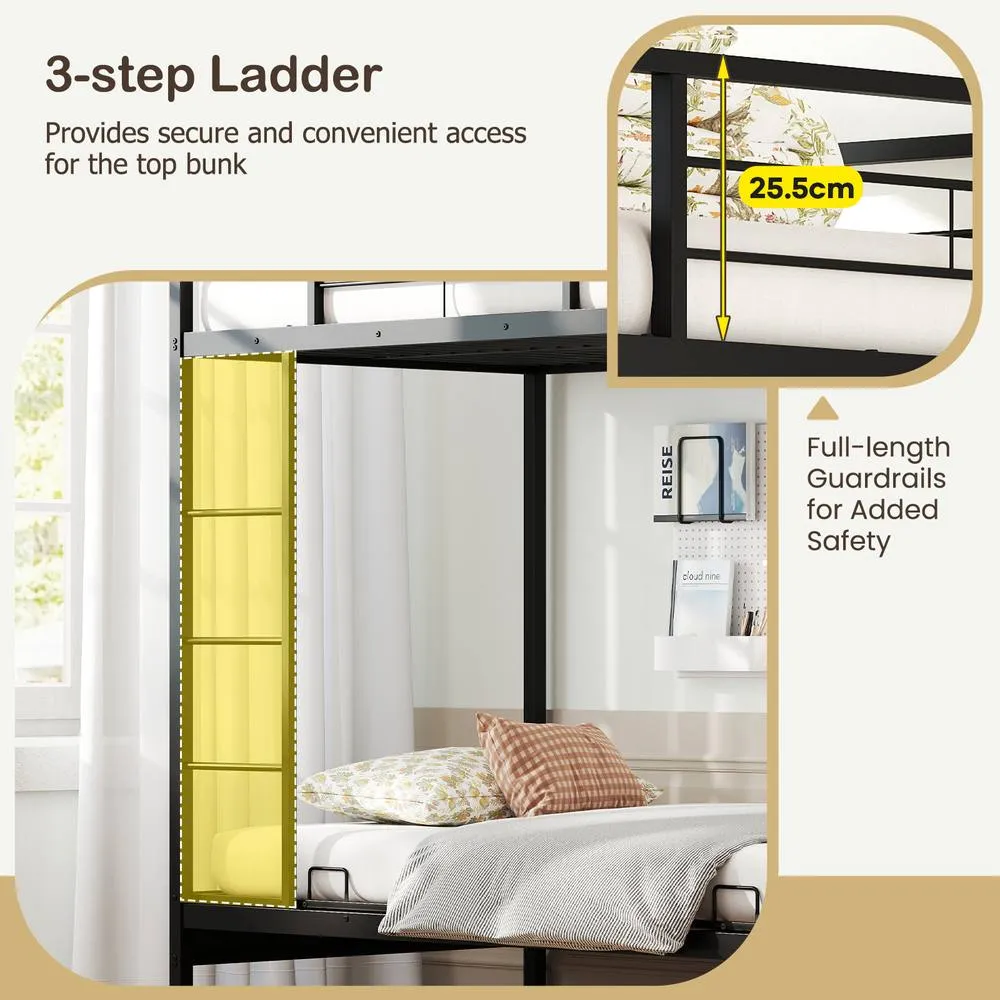 Costway Single Over Futon Bunk Bed Convertible Couch & Bed w/Ladder-Black in Black 6