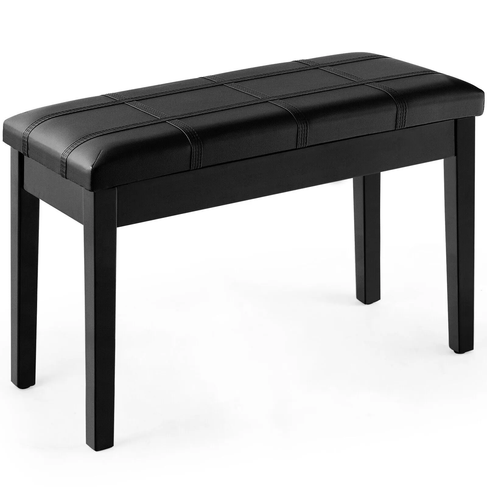 Costway Keyboard Seat Piano Bench Double Duet Seat W/Padded Cushion in Black 4