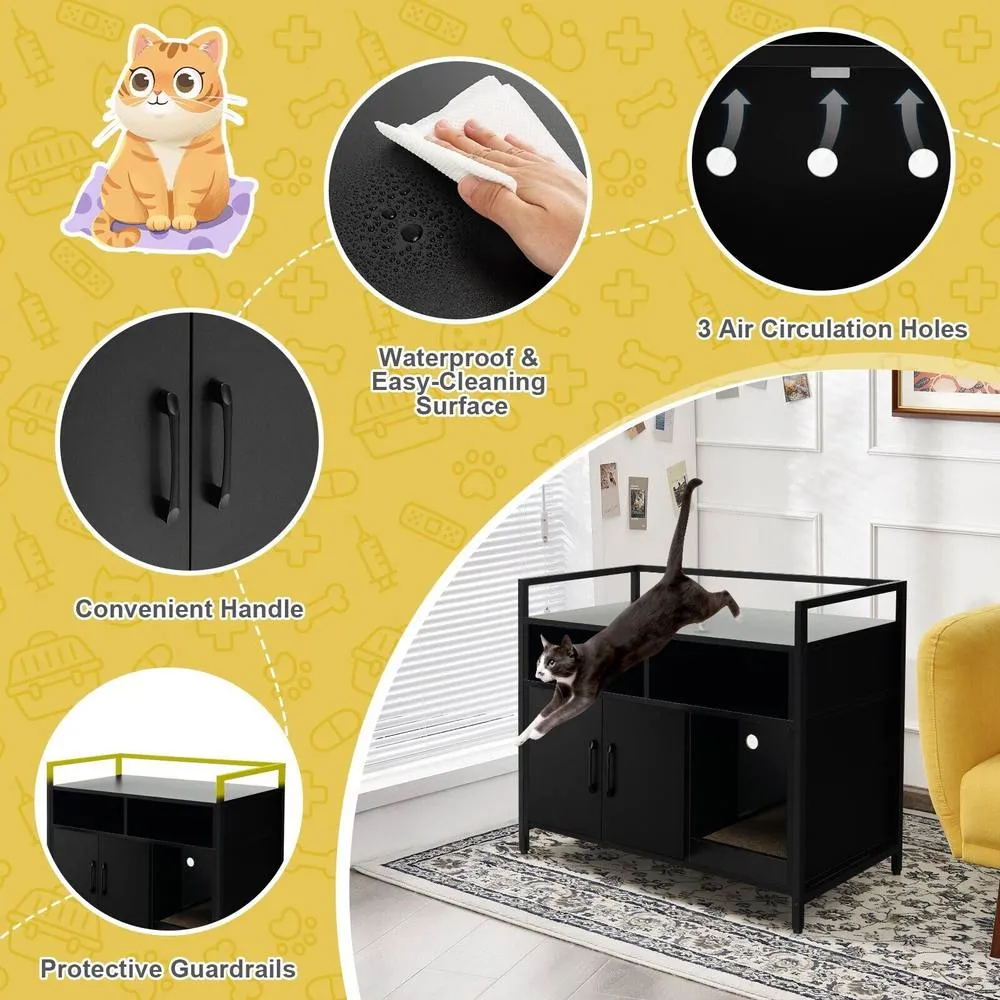 Costway Large Cat Litter Box Enclosure Furniture Wooden Kitty Washroom Hidden Cabinet in Black 5
