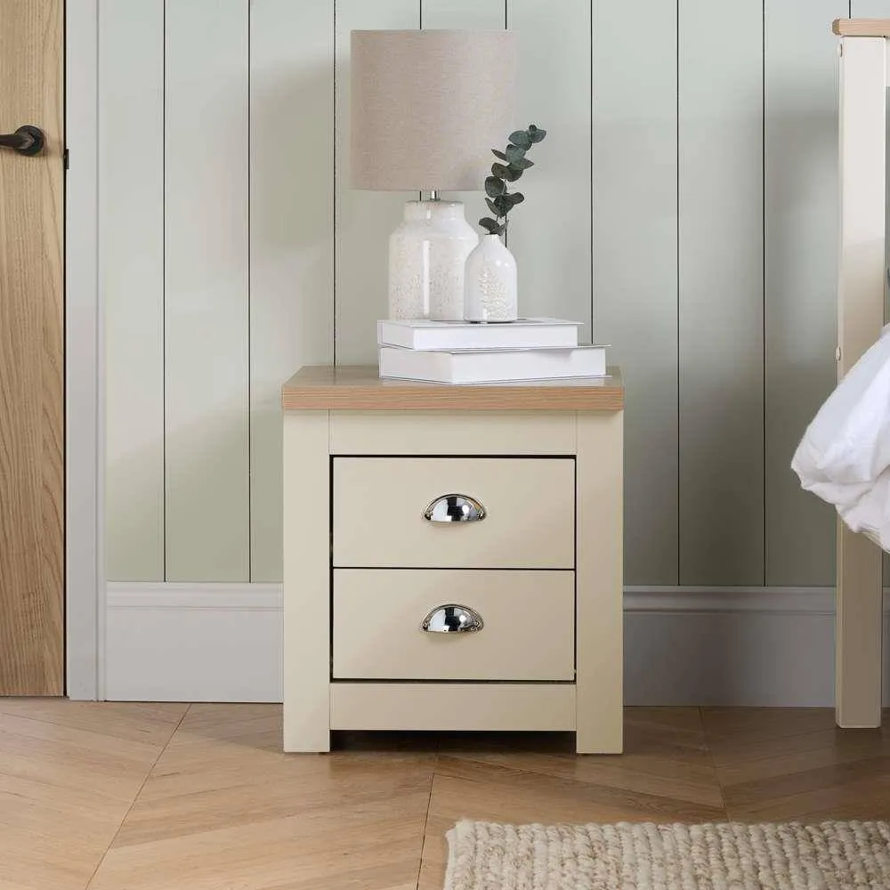 Birlea Pair of Bedside Cabinet Highgate 2 Drawer Chest Farmhouse Style Cream 2