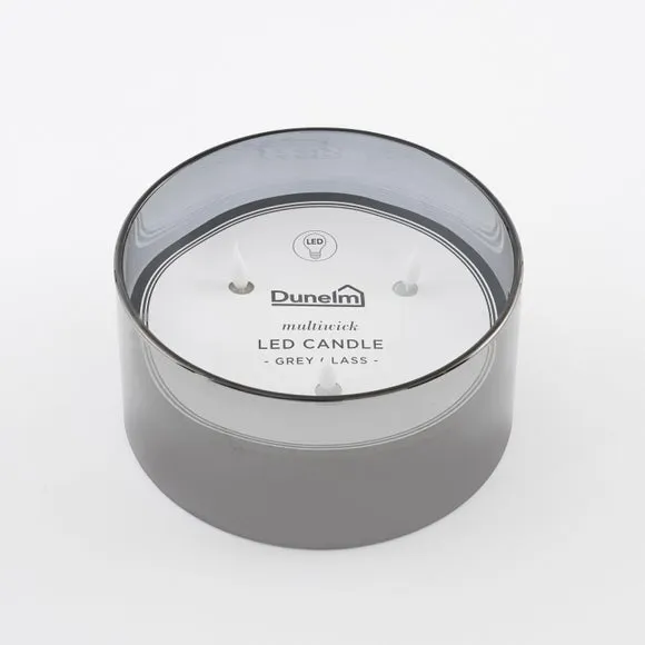 Wide Clear Glass LED Multiwick Candle 3