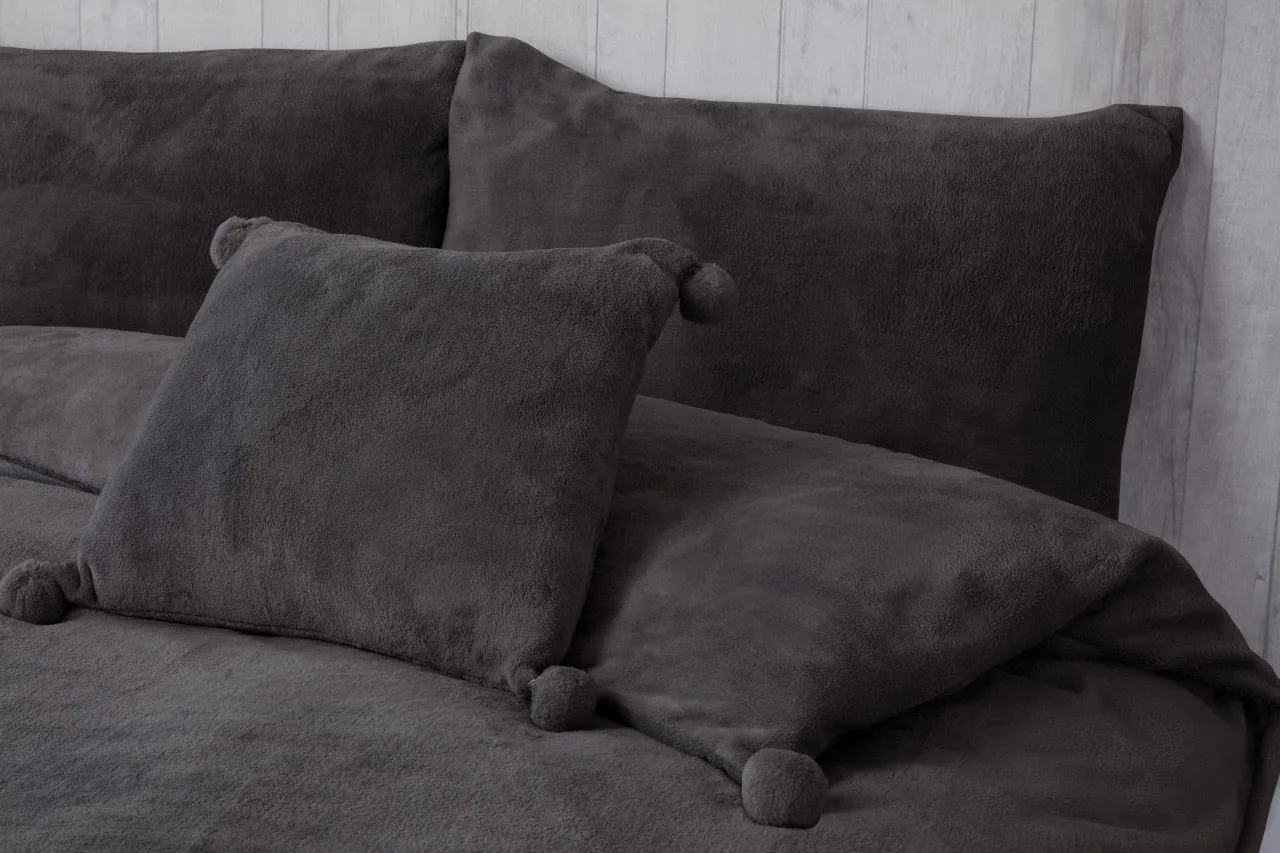 Rapport Home Pom Pom Fleece Cushion Cover (43x43 cm) in Charcoal 1