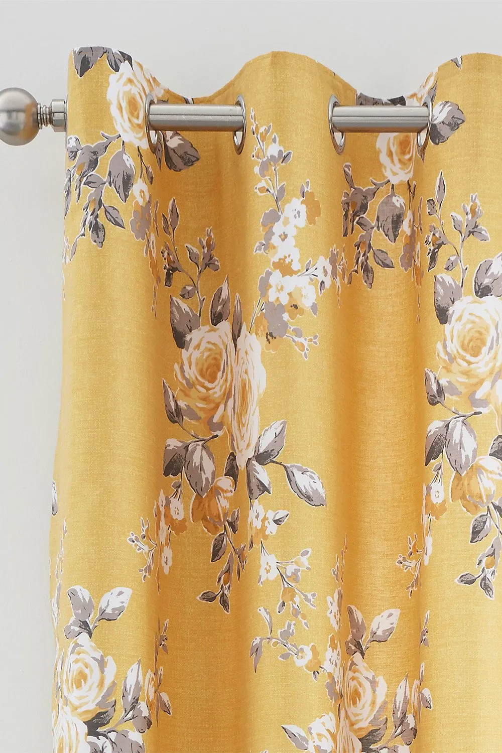 Catherine Lansfield 'Canterbury Floral' Lined Eyelet Curtains in Mustard 2
