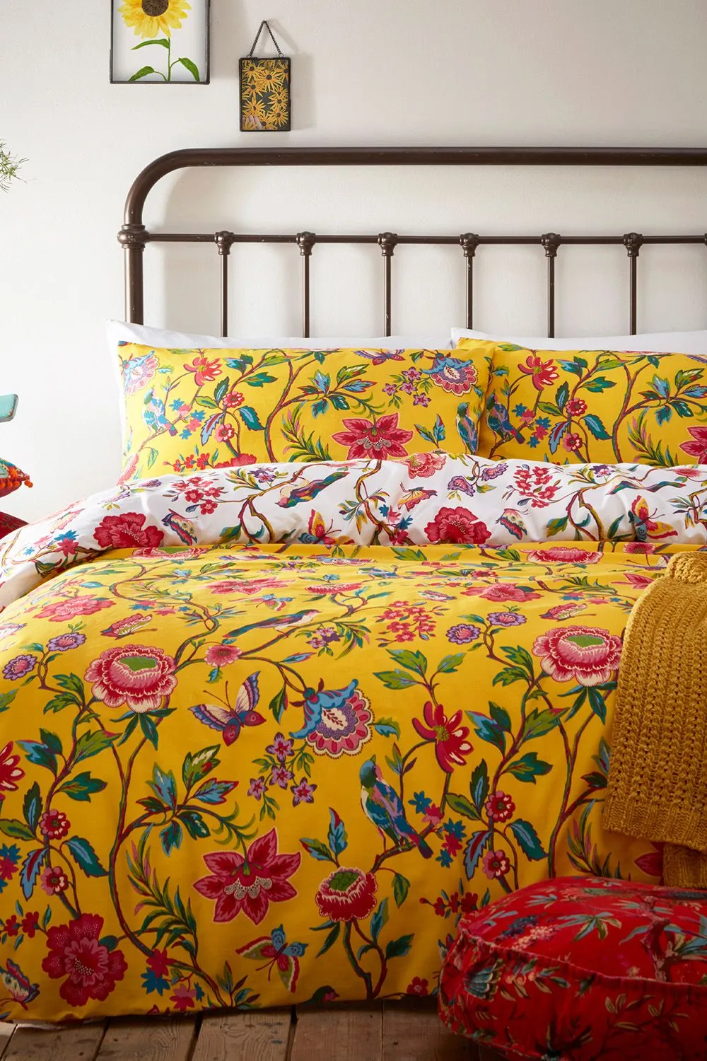 Furn Pomelo Tropical Floral Reversible Duvet Cover Set in Yellow