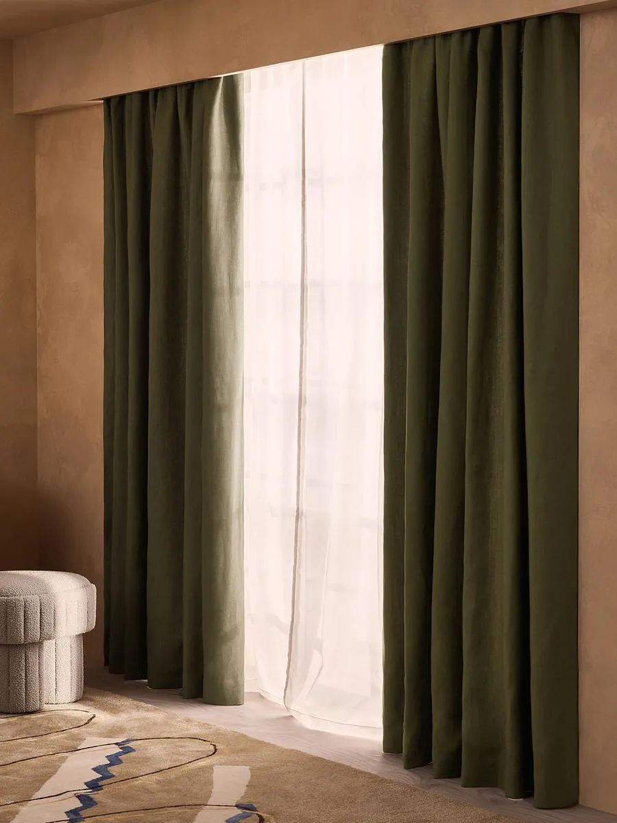 Vinnie Linen Curtains, Sage, Width 263cm Length 228cm