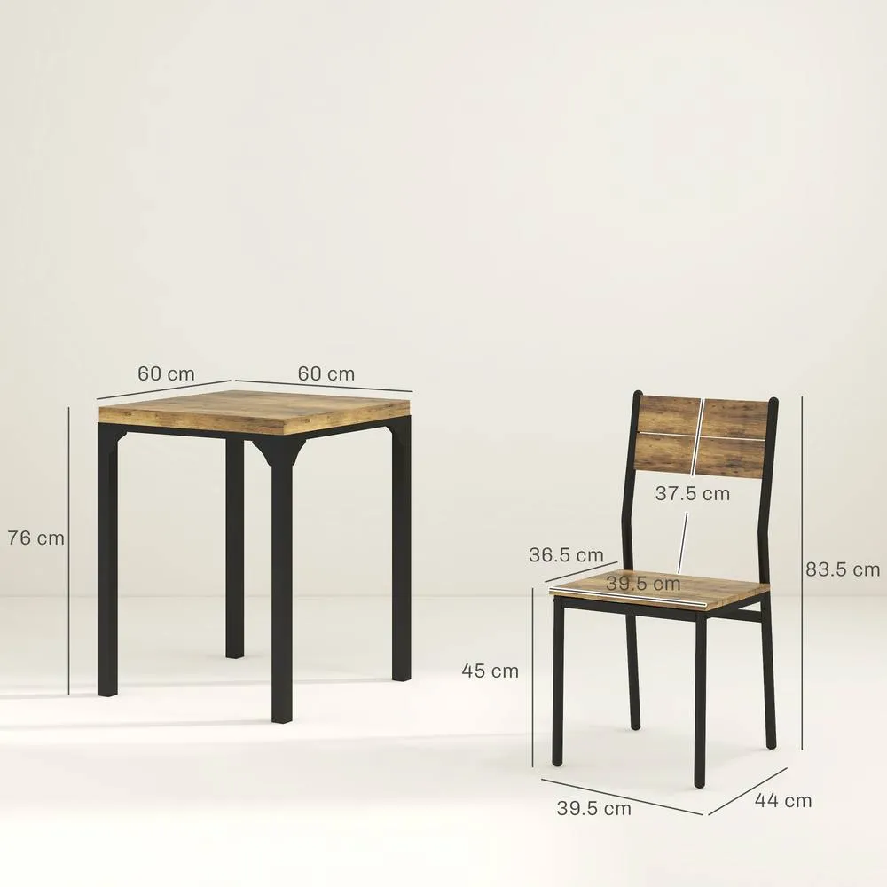 HOMCOM 3 Pcs Compact Dining Table 2 Chairs Set in Brown 3