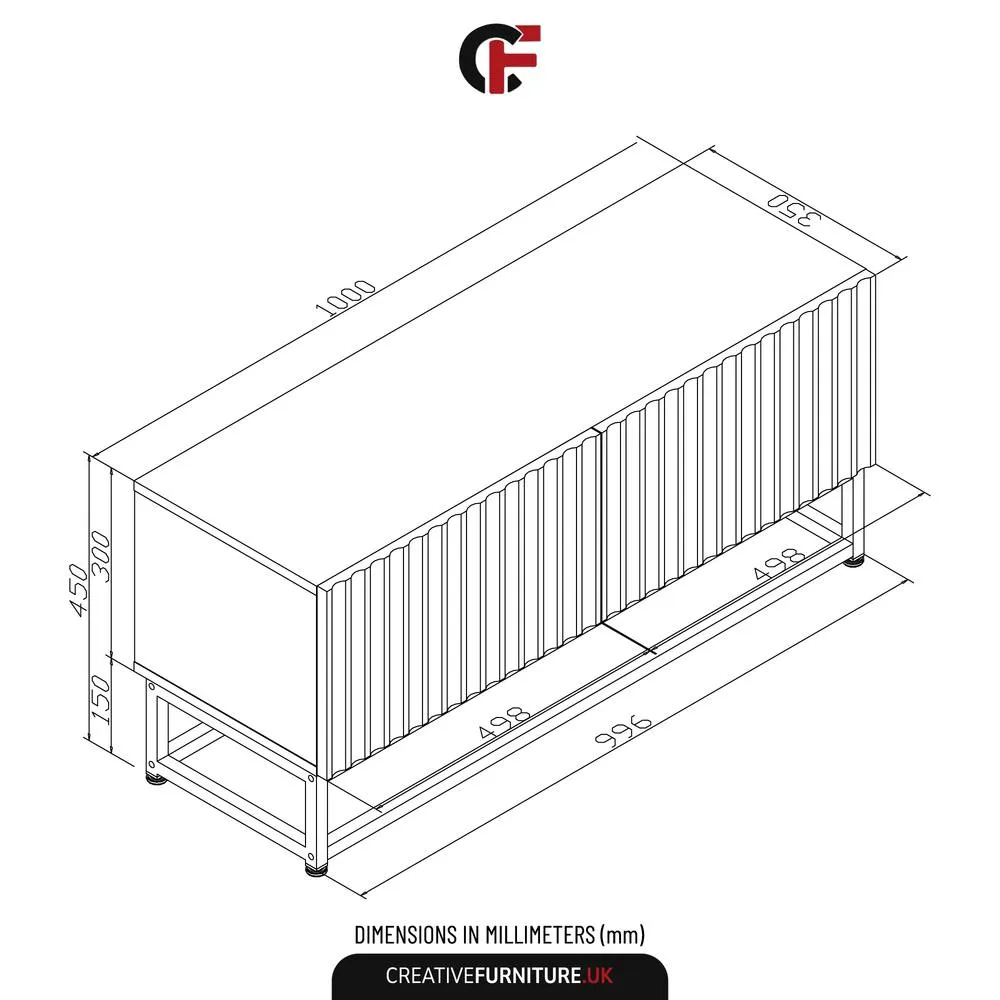 Creative Furniture Ripple TV Unit 100cm - Modern Fluted Design with Push to Open Doors in Black 5
