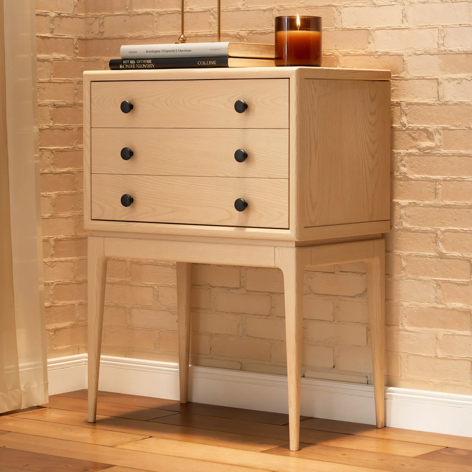 Tanic Mid Century Modern Whitewash Chest Cabinet with Storage 3 Drawers of Ash Wood