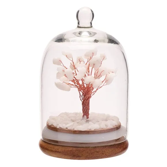Serenity White Jade Gemstone Glass Dome Tree