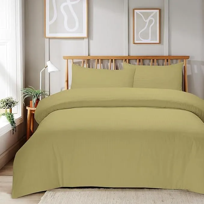 New Edge Blinds Mayfair Stripe Duvet Set in Natural - Double in Beige