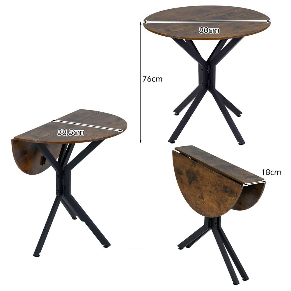 Costway 80 CM Round Dining Drop Leaf Expandable Kitchen Table for Living Room in Brown 2